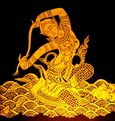serigraphie du cambodge ramayana or fond noir